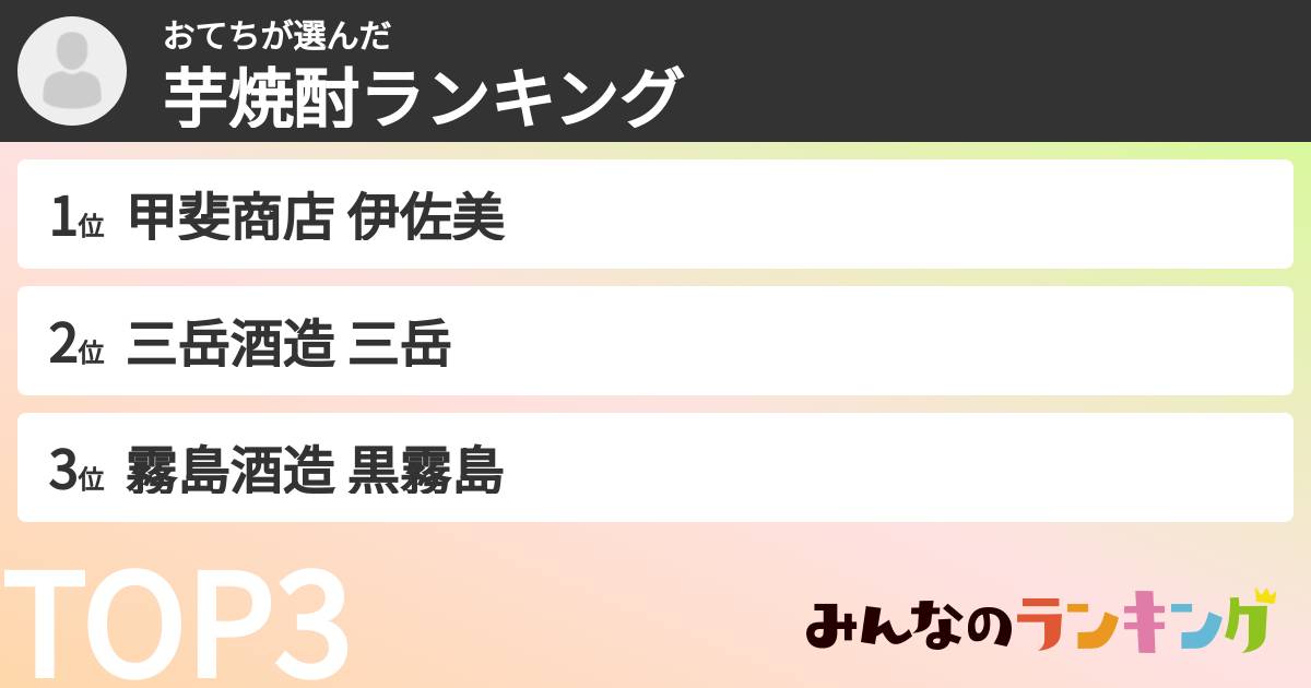 おてちさんの「芋焼酎ランキング」