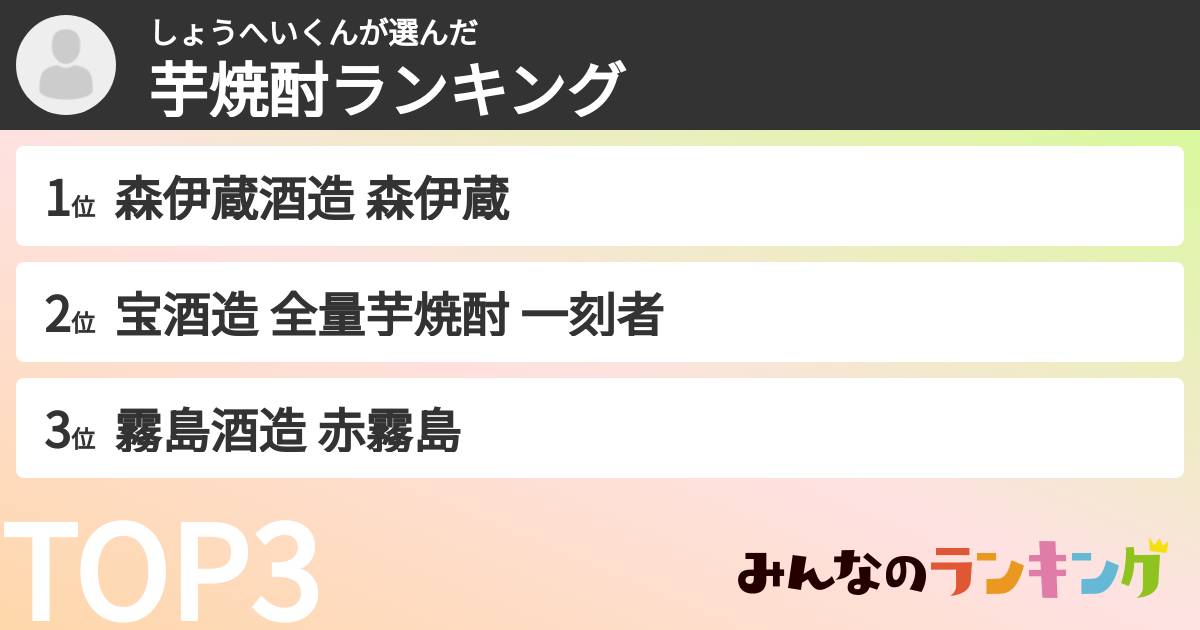 しょうへいくんさんの「芋焼酎ランキング」