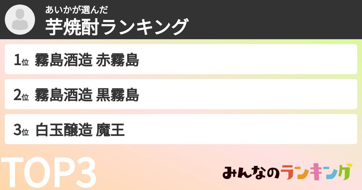 あいかさんの「芋焼酎ランキング」