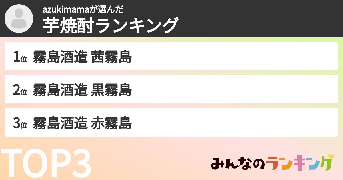 azukimamaさんの「芋焼酎ランキング」