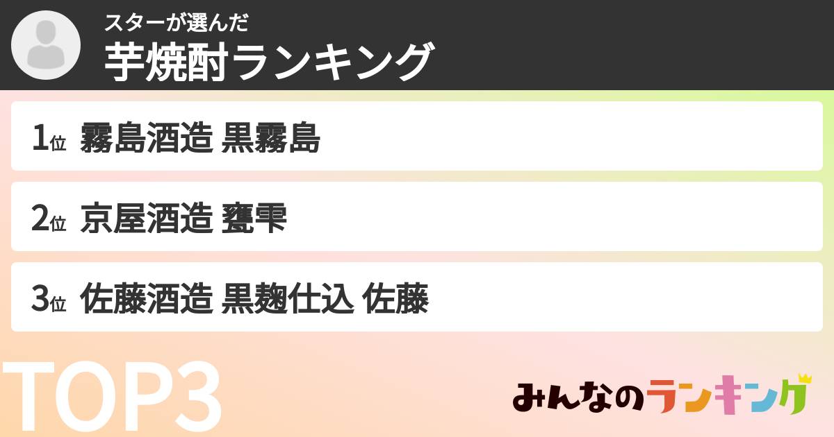 スターさんの「芋焼酎ランキング」