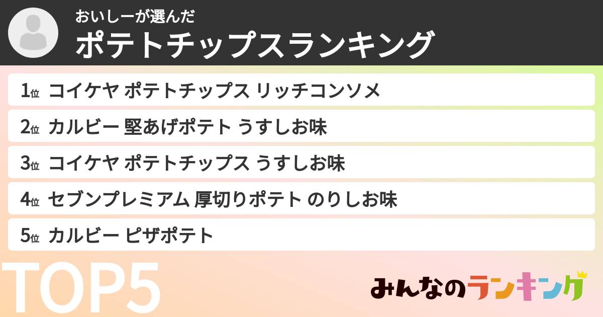 おいしーさんの「ポテトチップスランキング」
