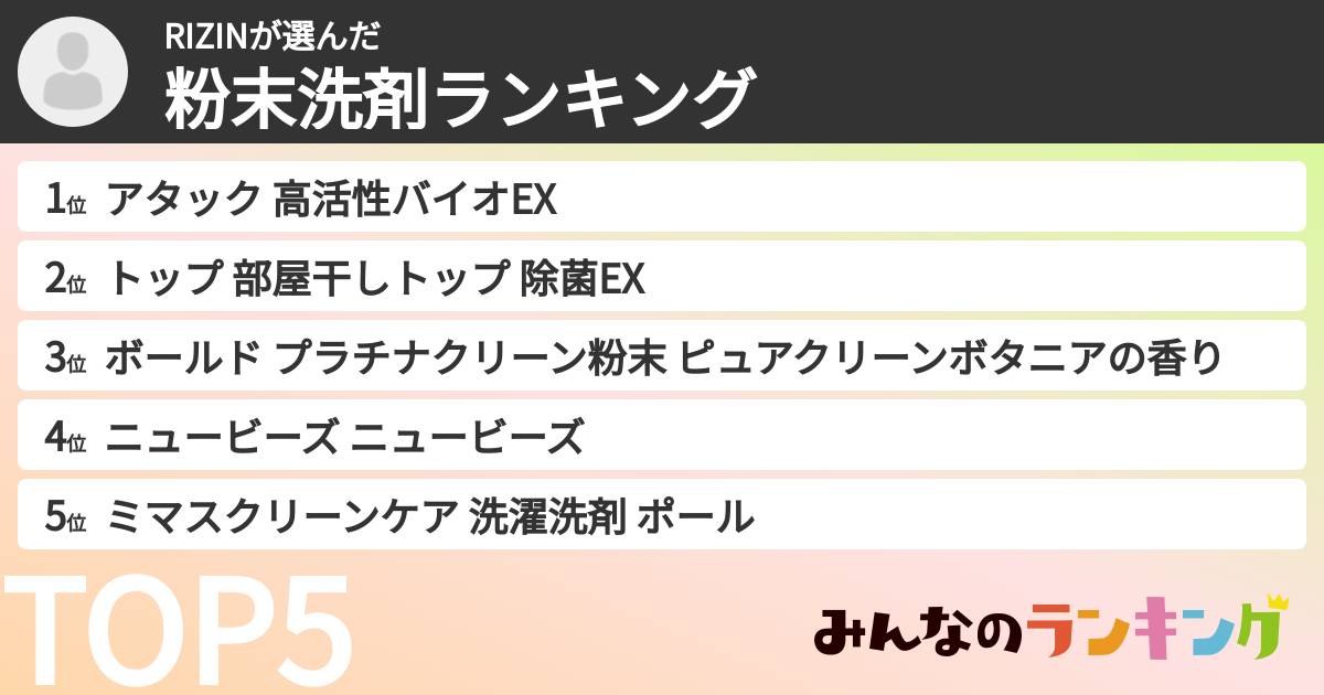 RIZINさんの「粉末洗剤ランキング」