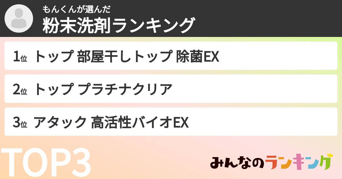もんくんさんの「粉末洗剤ランキング」