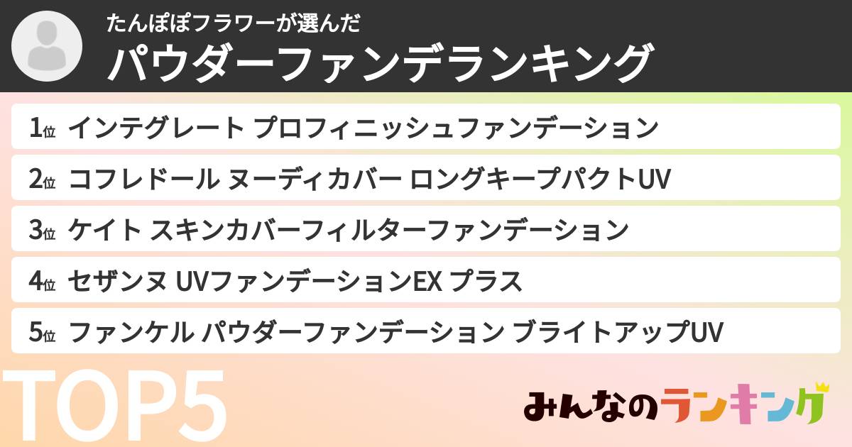 たんぽぽフラワーさんの「パウダーファンデランキング」