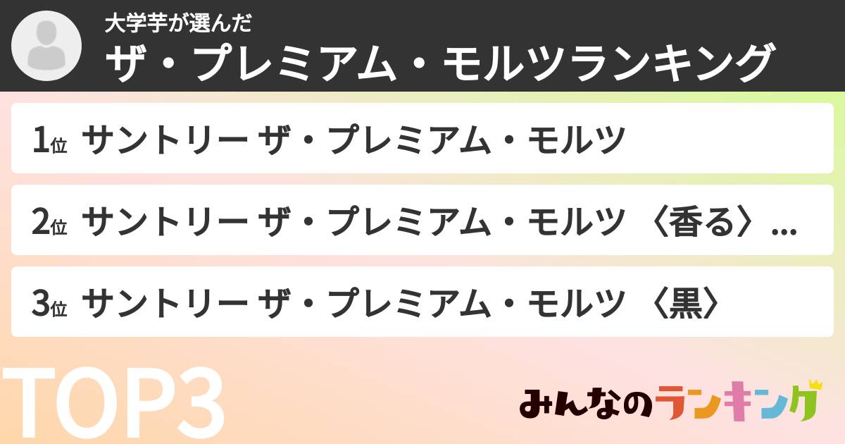 大学芋さんの「ザ・プレミアム・モルツランキング」