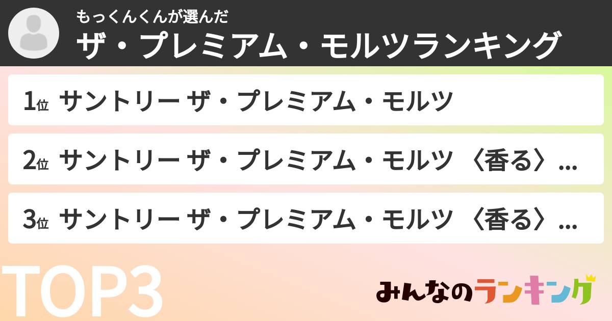 もっくんくんさんの「ザ・プレミアム・モルツランキング」