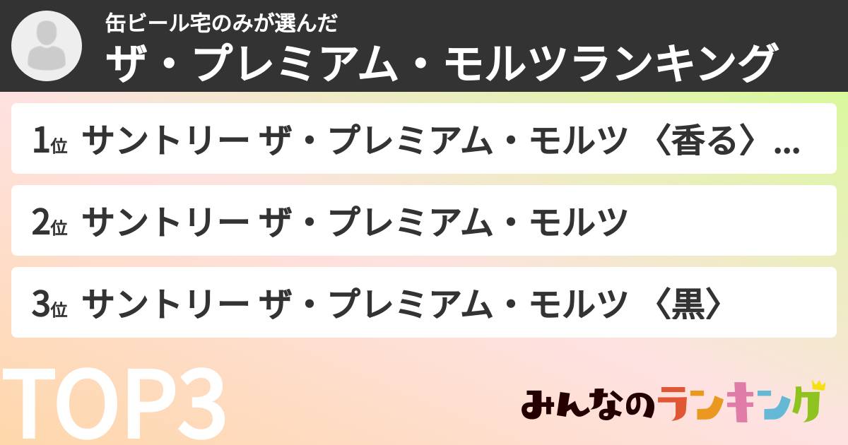 缶ビール宅のみさんの「ザ・プレミアム・モルツランキング」