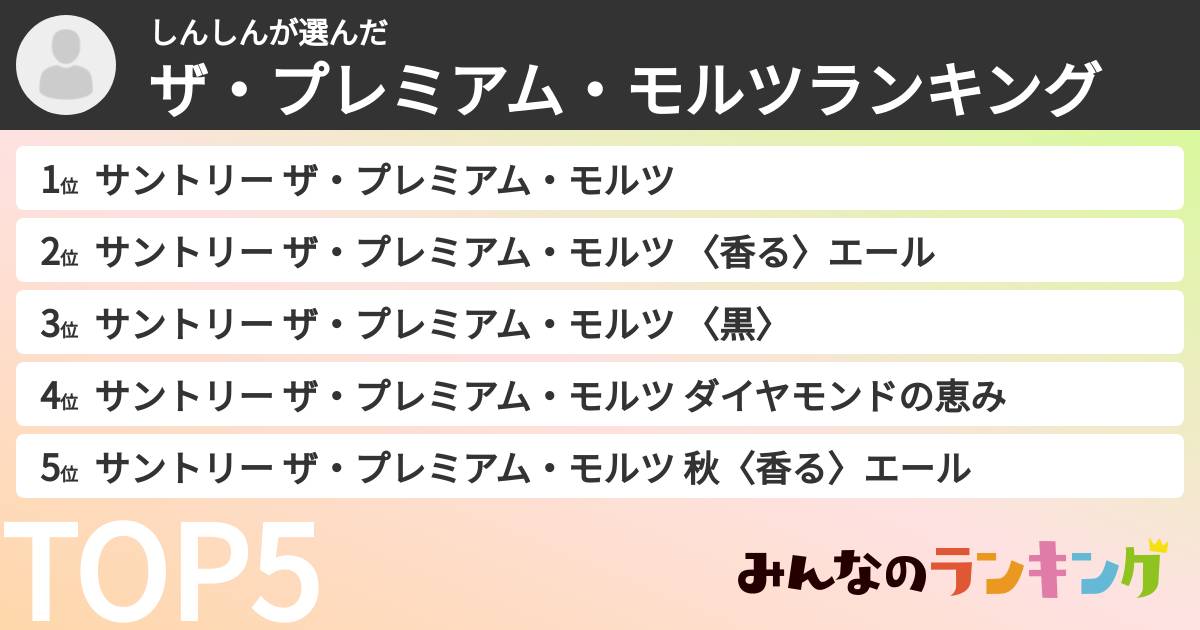 しんしんさんの「ザ・プレミアム・モルツランキング」