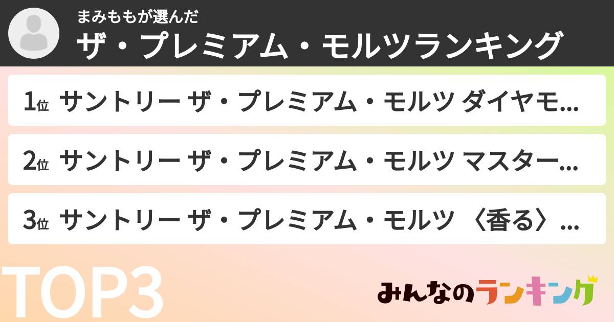 まみももさんの「ザ・プレミアム・モルツランキング」