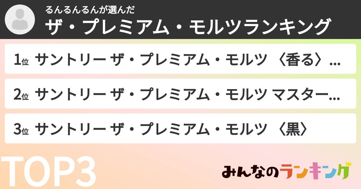 るんるんるんさんの「ザ・プレミアム・モルツランキング」