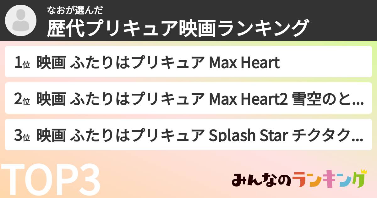 なおさんの「歴代プリキュア映画ランキング」