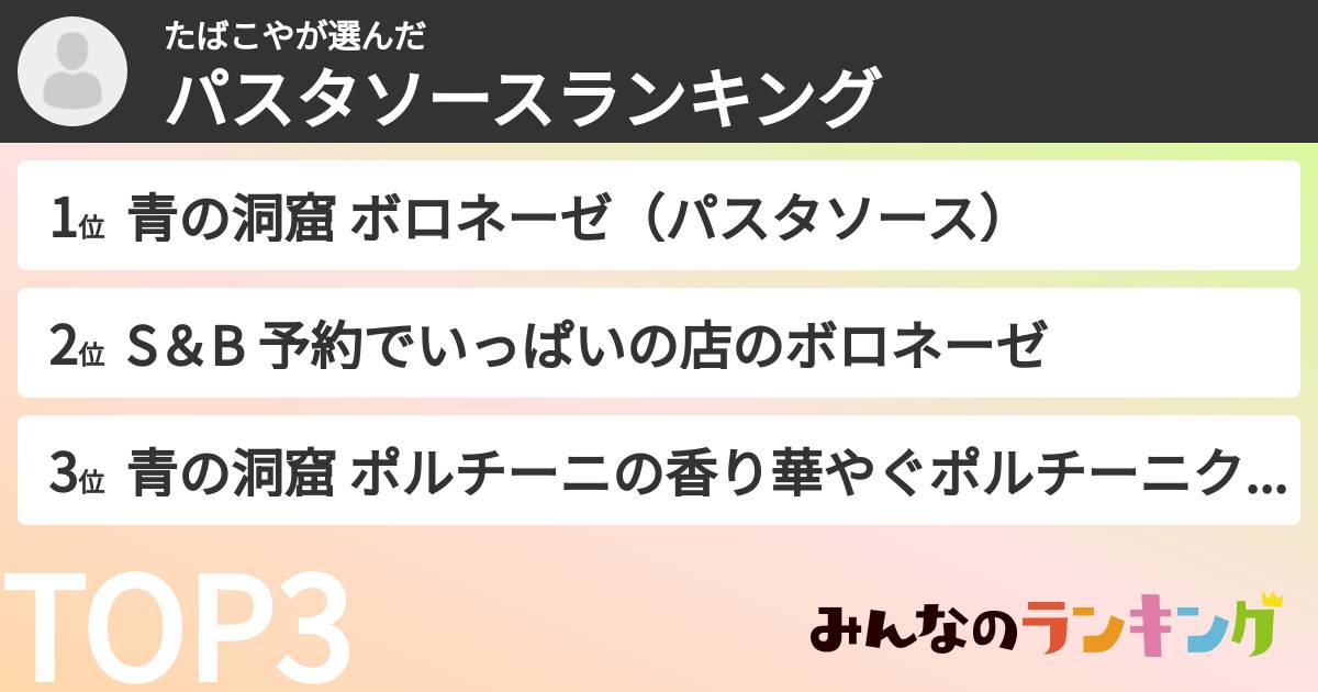 たばこやさんの「パスタソースランキング」
