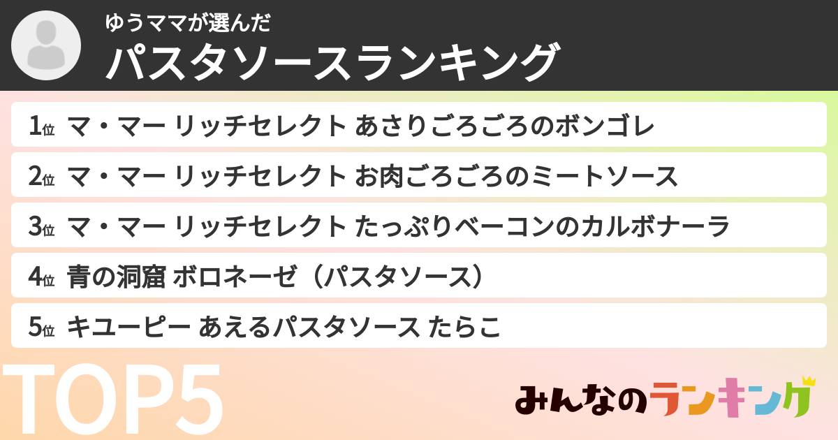 ゆうママさんの「パスタソースランキング」