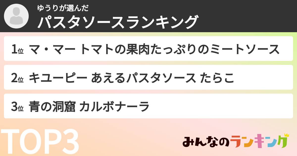 ゆうりさんの「パスタソースランキング」