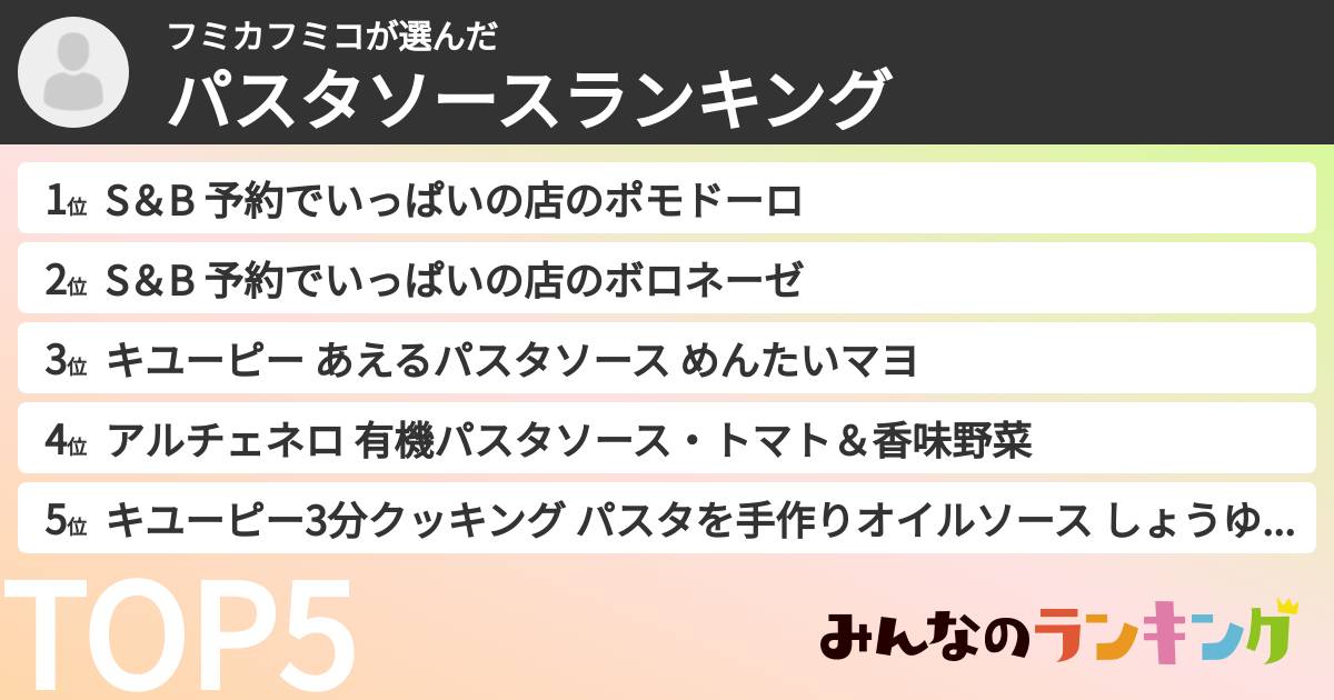 フミカフミコさんの「パスタソースランキング」