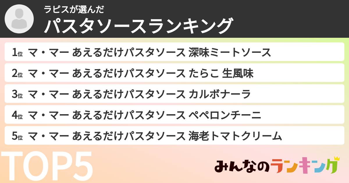 ラピスさんの「パスタソースランキング」