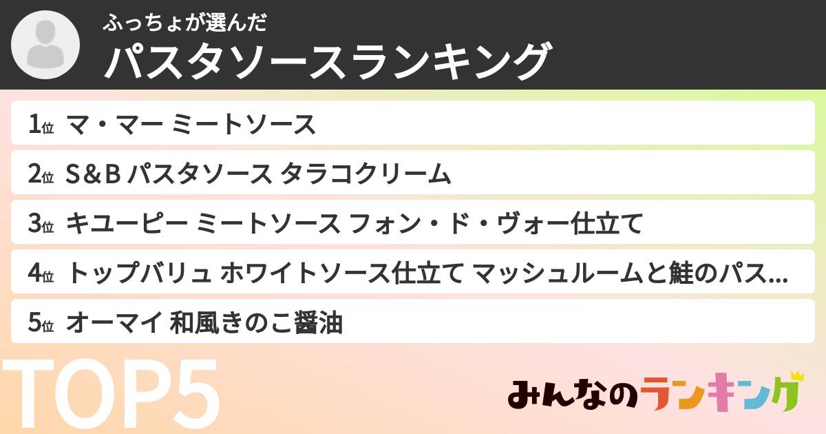 ふっちょさんの「パスタソースランキング」