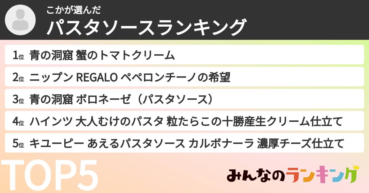 こかさんの「パスタソースランキング」