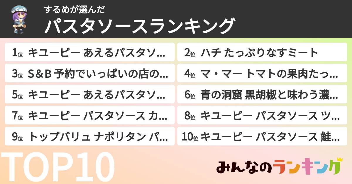 するめさんの「パスタソースランキング」