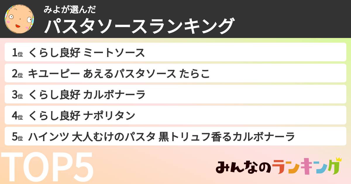 みよさんの「パスタソースランキング」