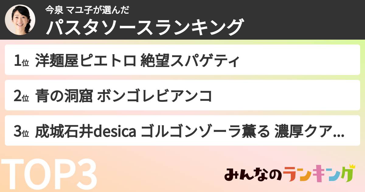 今泉 マユ子さんの「パスタソースランキング」