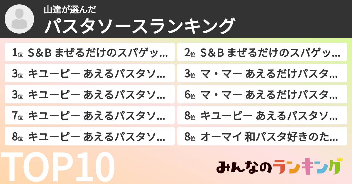 山達さんの「パスタソースランキング」