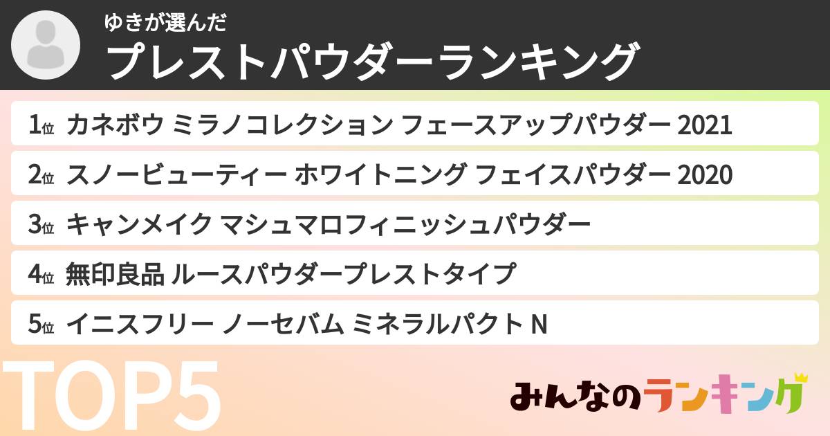 ゆきさんの「プレストパウダーランキング」