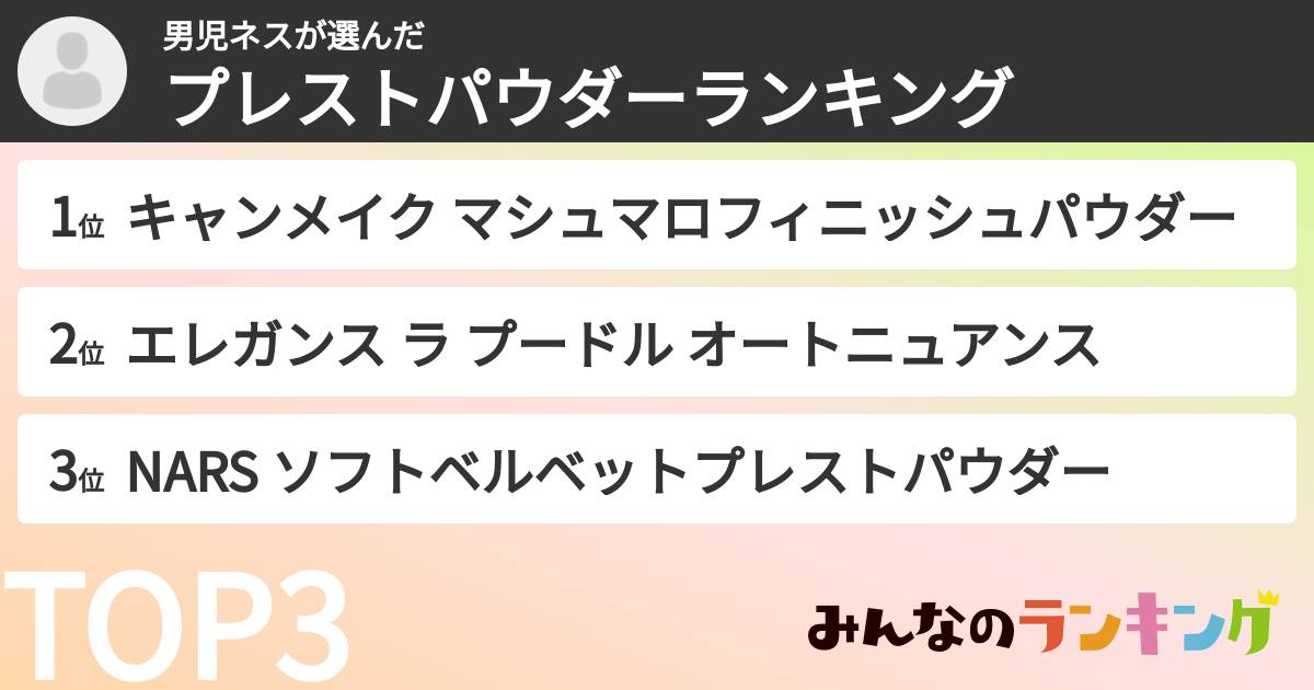 男児ネスさんの「プレストパウダーランキング」
