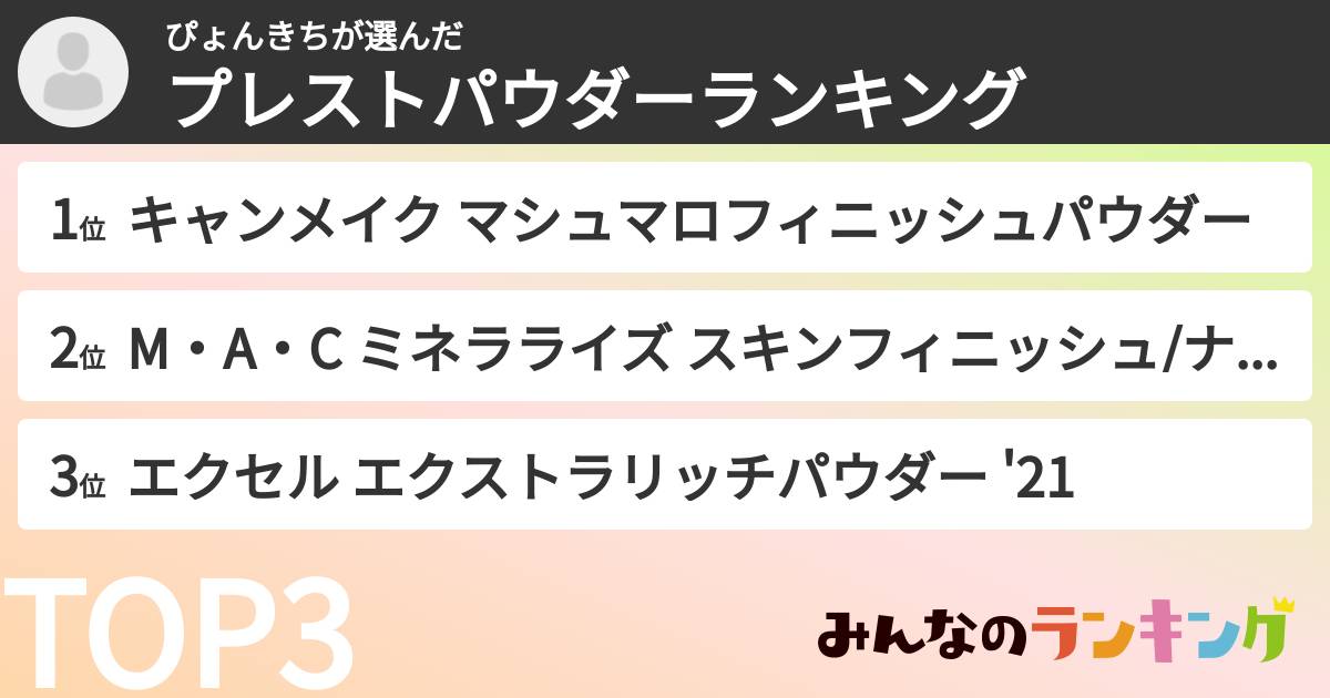 ぴょんきちさんの「プレストパウダーランキング」