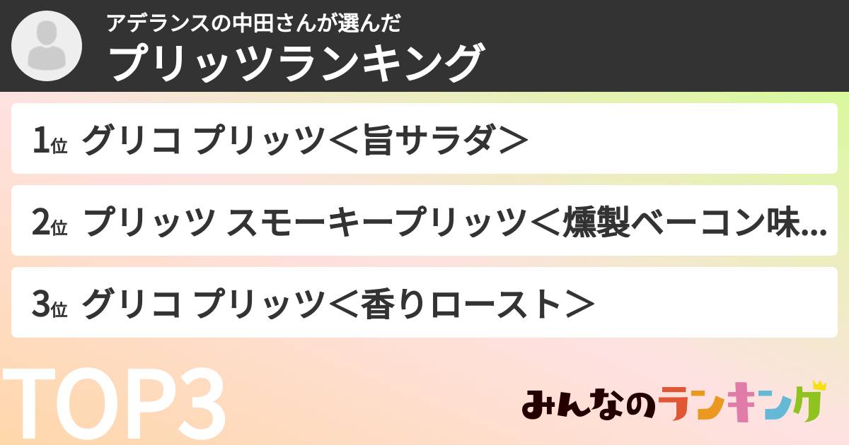 アデランスの中田さんさんの「プリッツランキング」