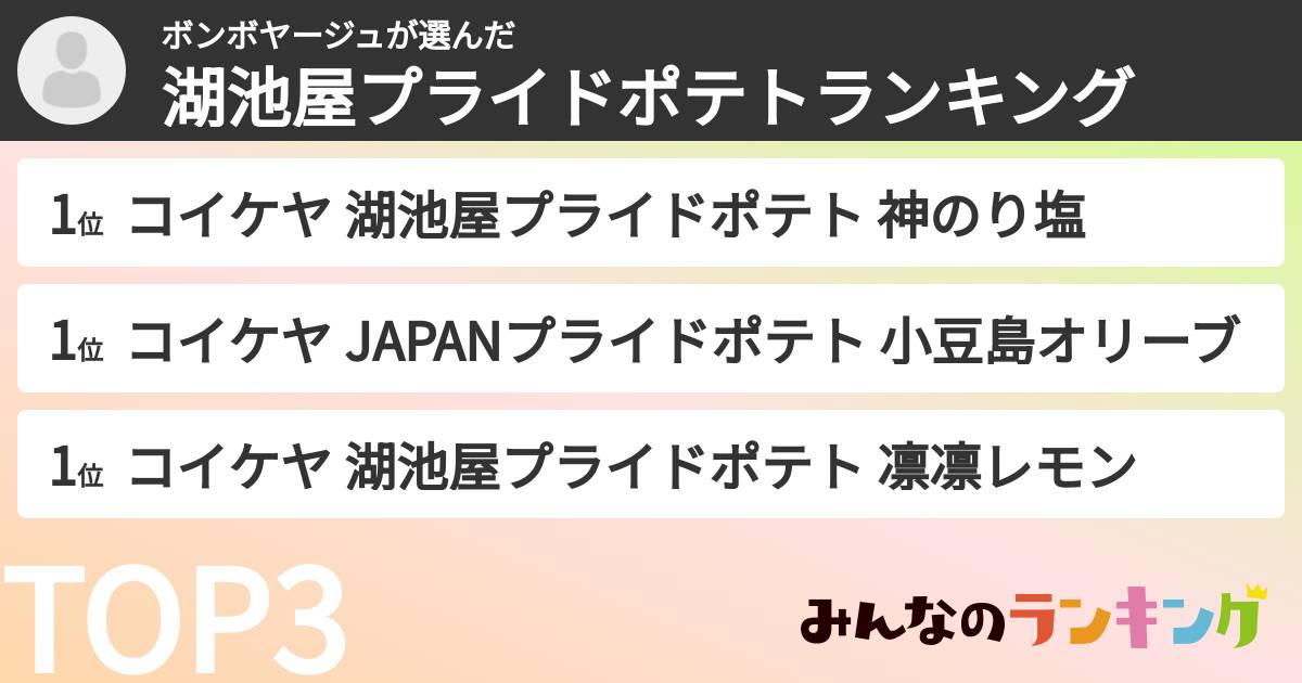 ボンボヤージュさんの「湖池屋プライドポテトランキング」