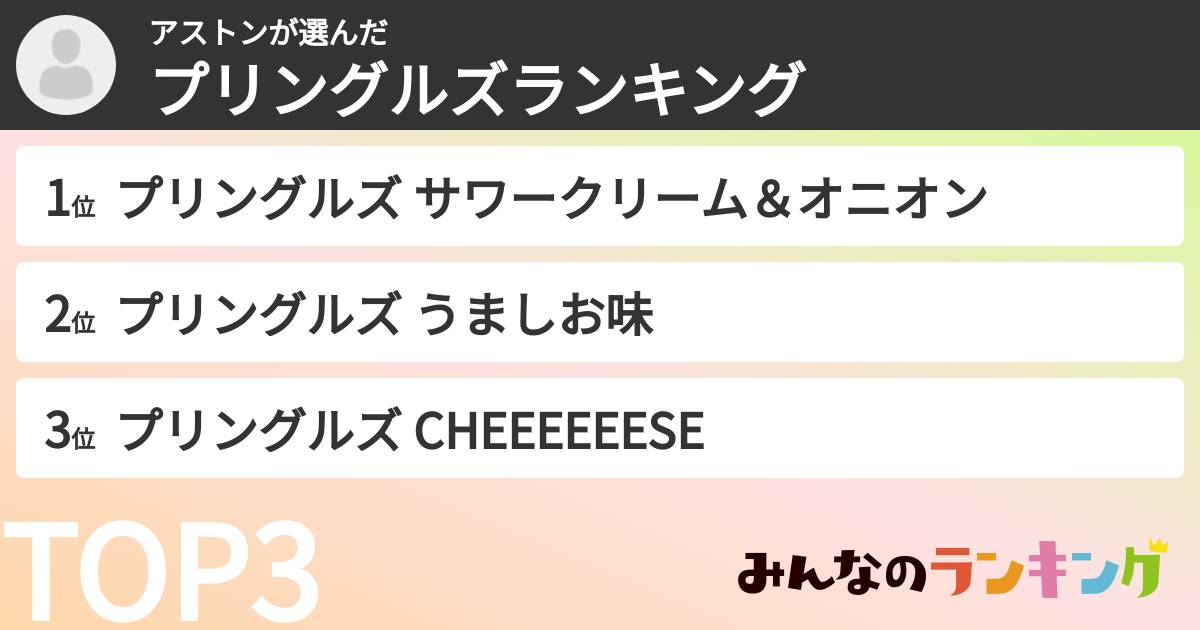 アストンさんの「プリングルズランキング」