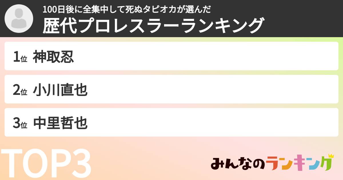 100日後に全集中して死ぬタピオカさんの「歴代プロレスラーランキング」