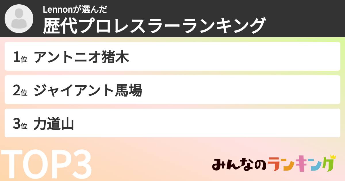 Lennonさんの「歴代プロレスラーランキング」