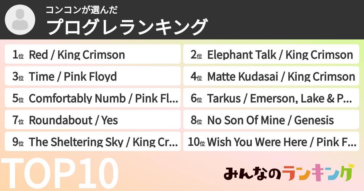 コンコンさんの「プログレランキング」