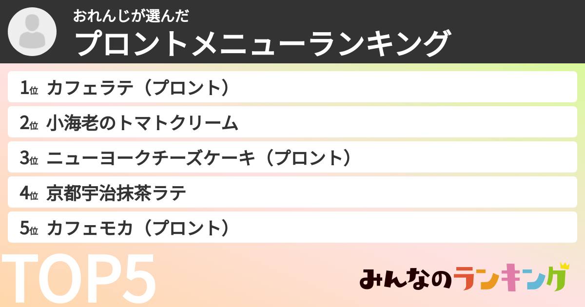 おれんじさんの「プロントメニューランキング」