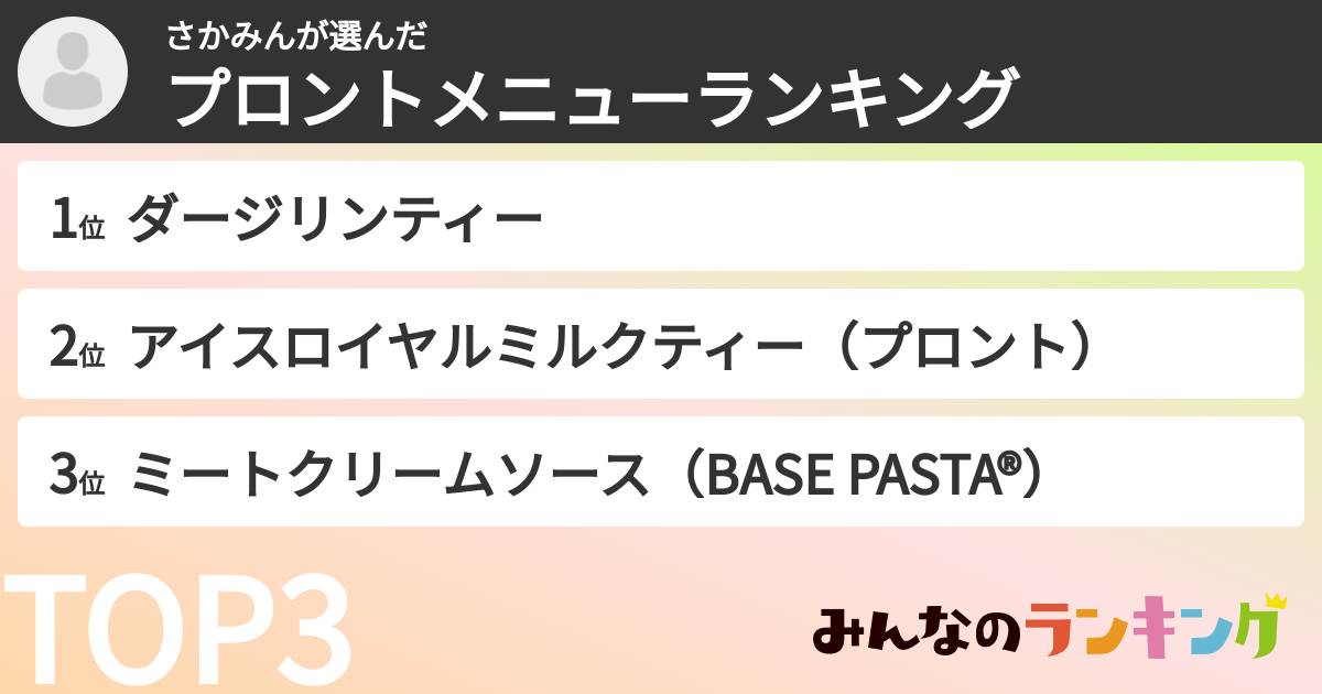 さかみんさんの「プロントメニューランキング」