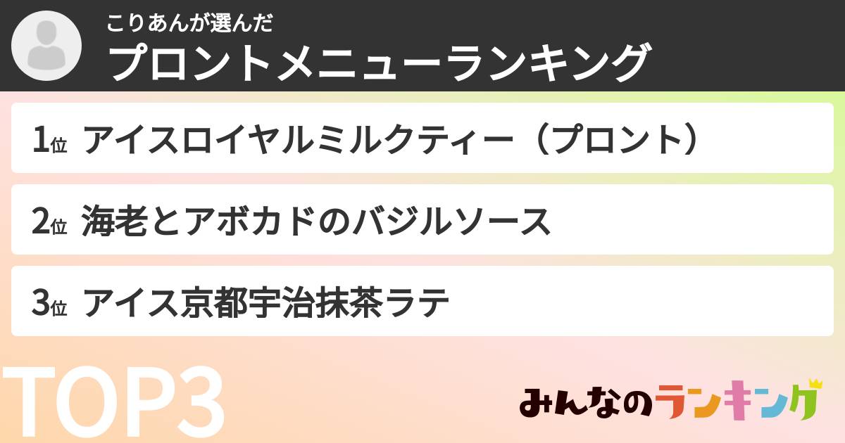 こりあんさんの「プロントメニューランキング」