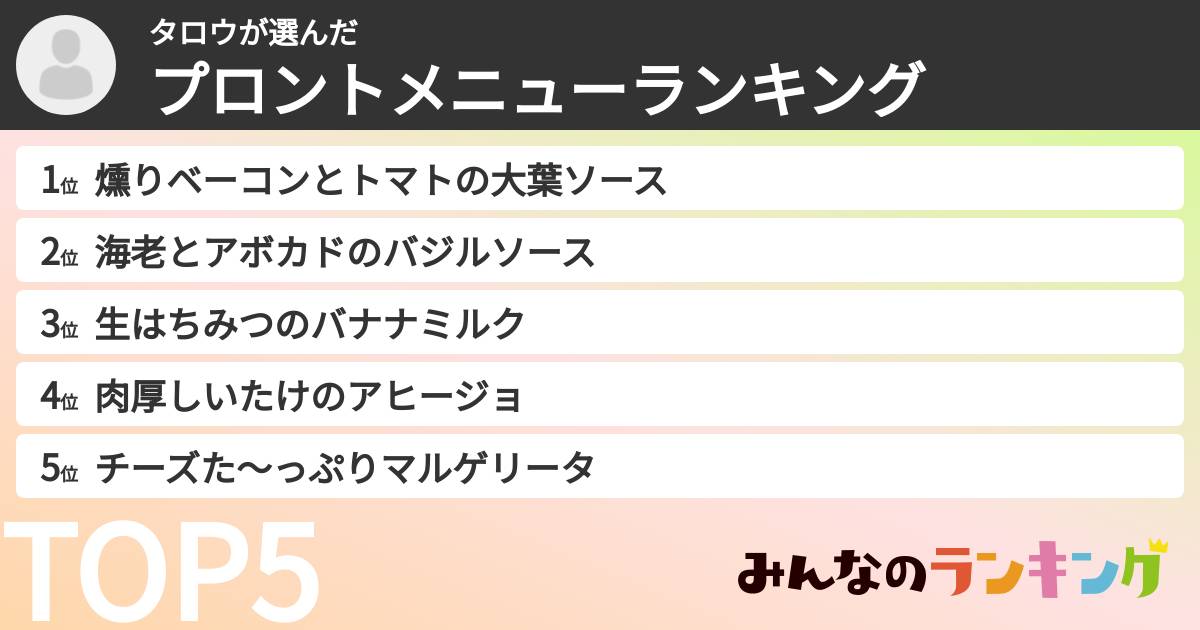 タロウさんの「プロントメニューランキング」