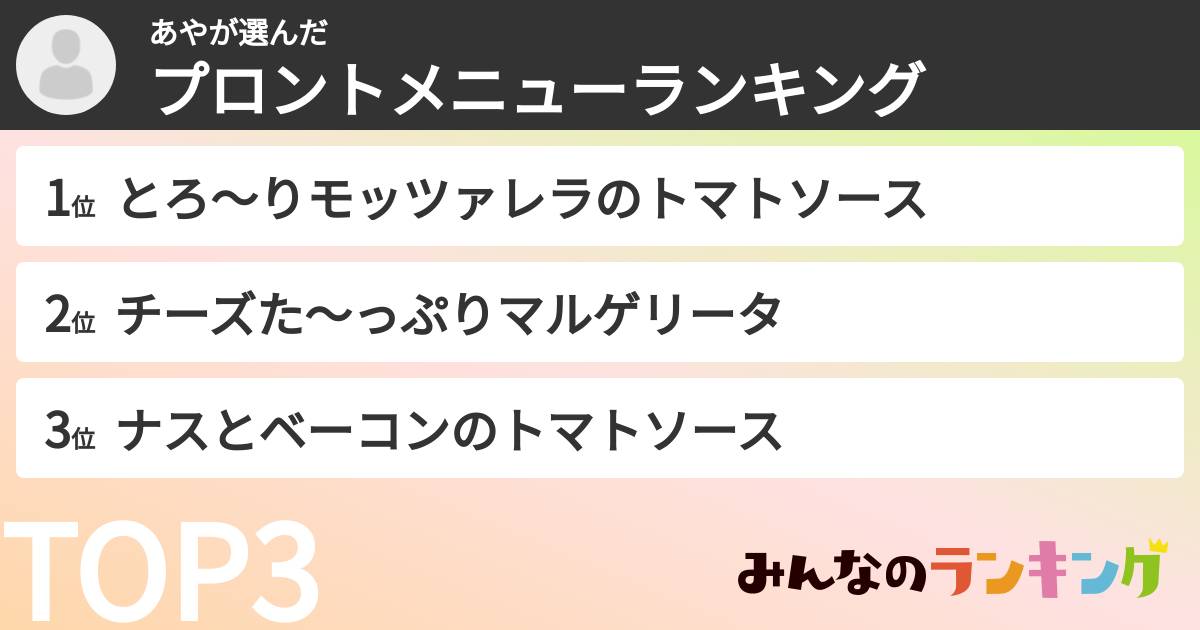 あやさんの「プロントメニューランキング」