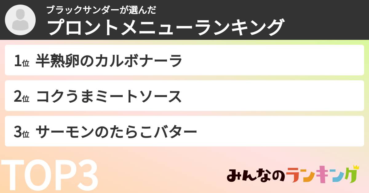 ブラックサンダーさんの「プロントメニューランキング」
