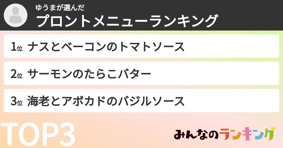 ゆうまさんの「プロントメニューランキング」