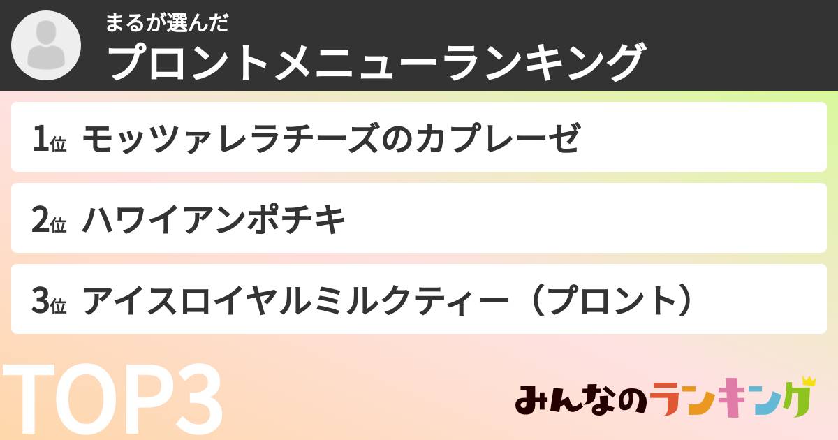 まるさんの「プロントメニューランキング」