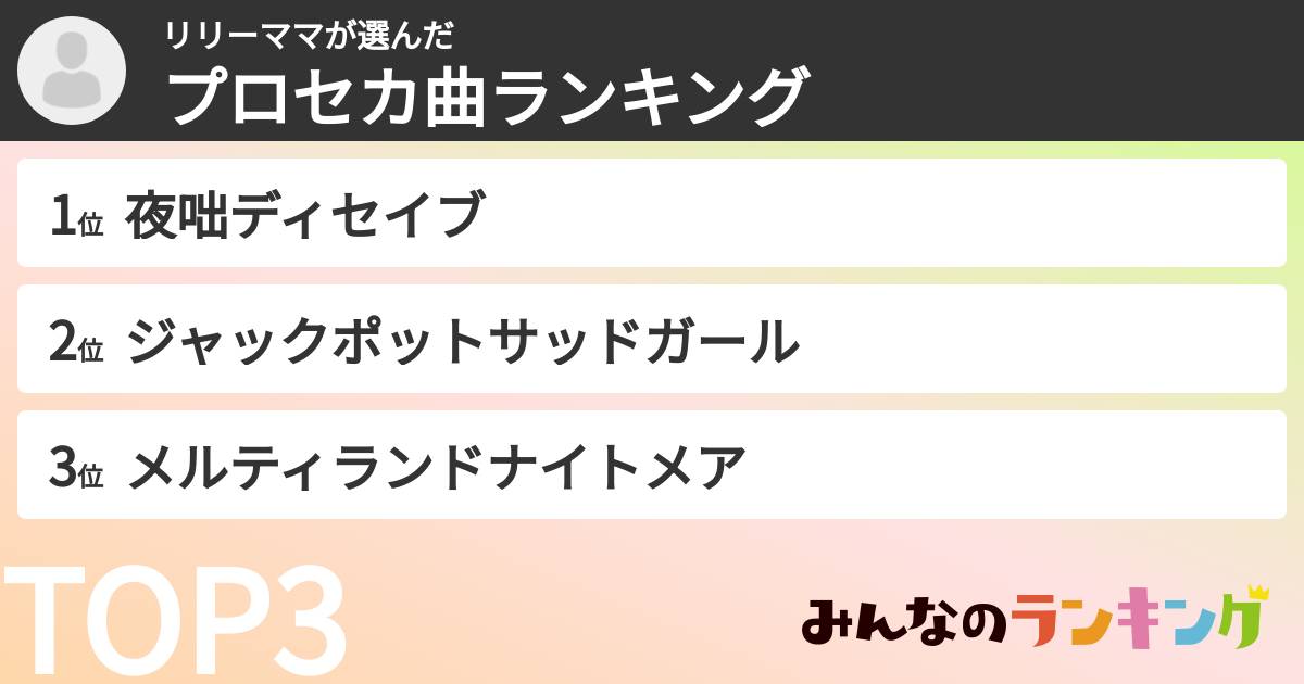 リリーママさんの「プロセカ曲ランキング」