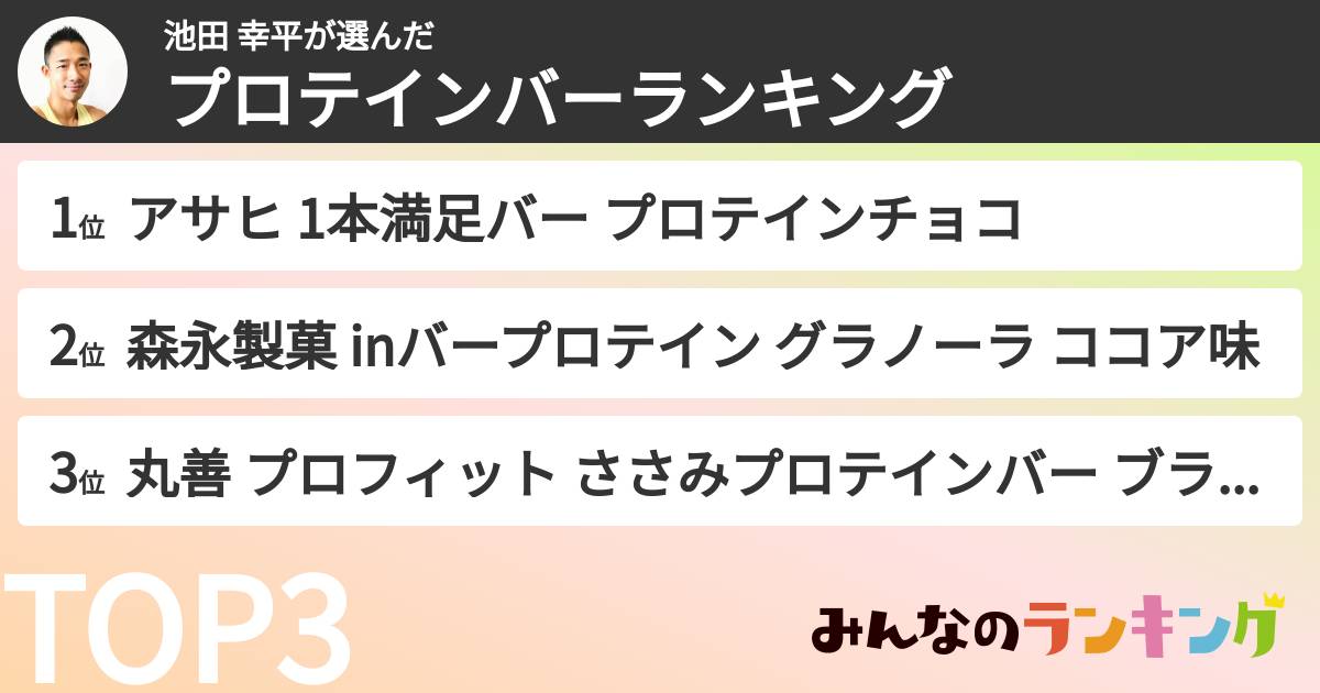 池田 幸平さんの「プロテインバーランキング」