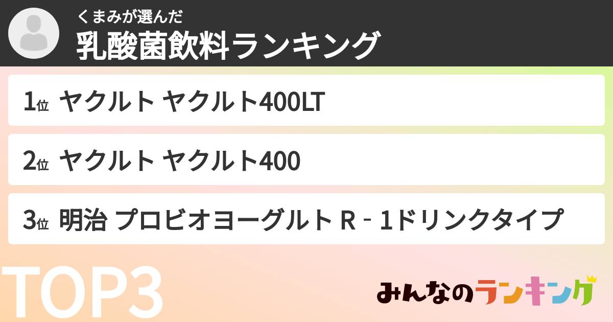 くまみさんの「乳酸菌飲料ランキング」