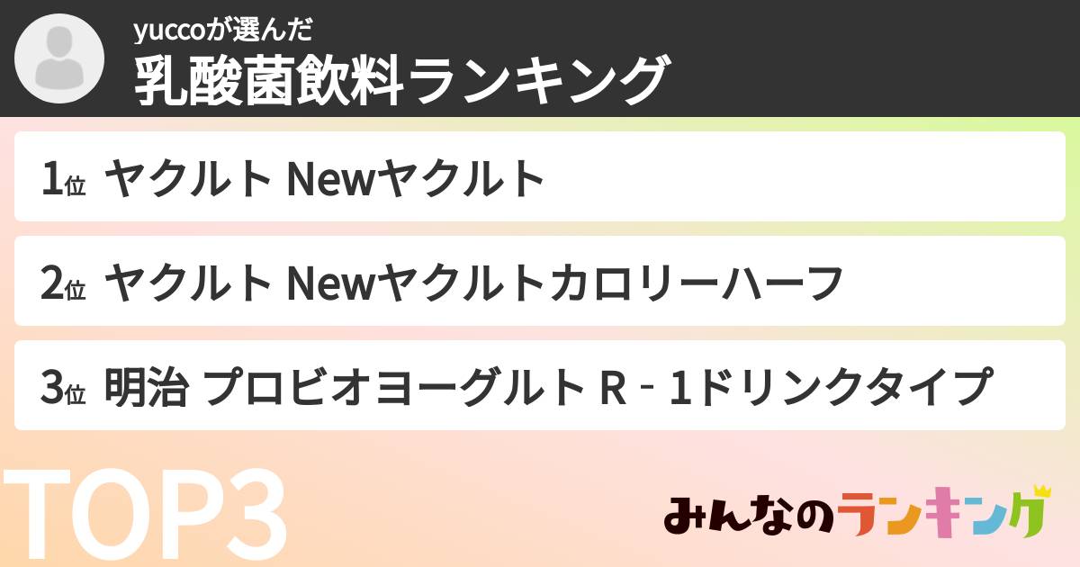 yuccoさんの「乳酸菌飲料ランキング」