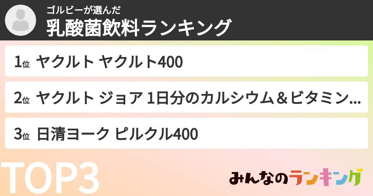 ゴルビーさんの「乳酸菌飲料ランキング」
