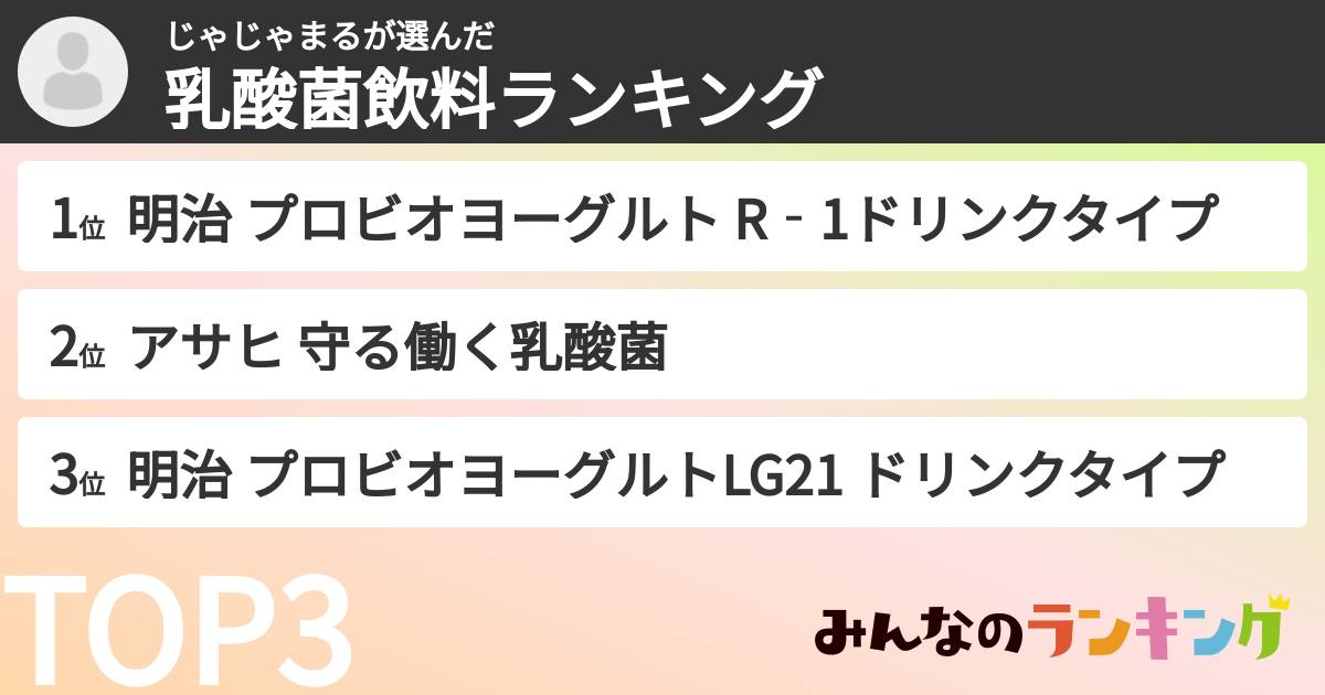 じゃじゃまるさんの「乳酸菌飲料ランキング」